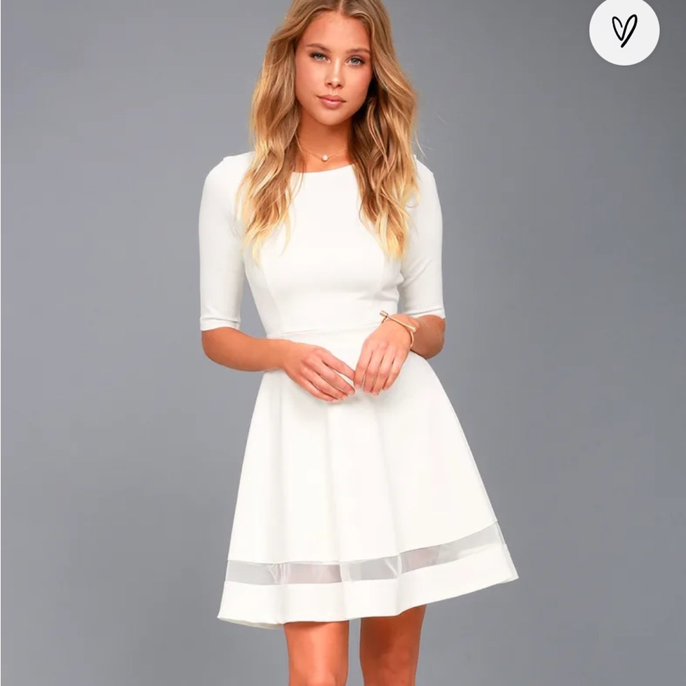 Lulus - Sheer Factor White Mesh Skater Dress - Large